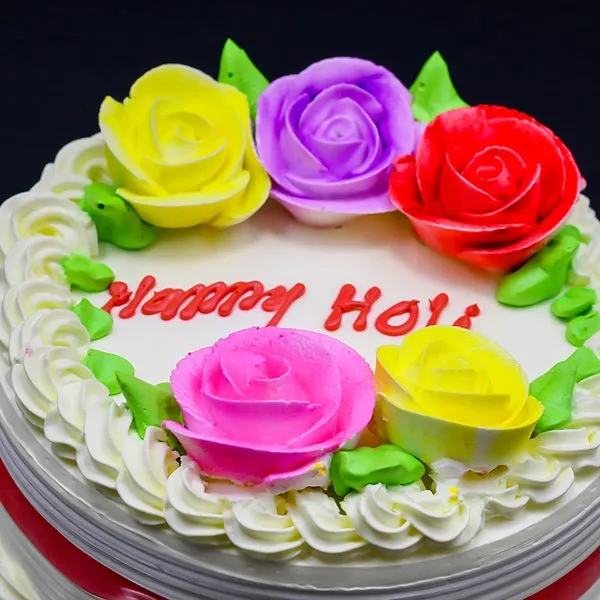 Eggless Happy Holi Roses Cake