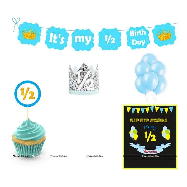 Boy's Half Birthday Decorations, Six Month Blue Birthday Party Kit