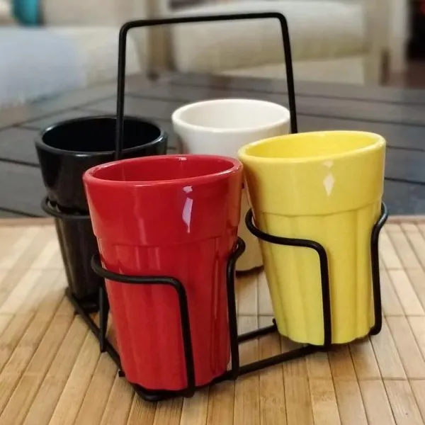 Unbreakable Cutting Chai Cups with Stand - Set of 4 - Solid Multicolor