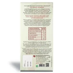 70% Dark Belgian Couverture Chocolate with Organic Cranberries 90gm