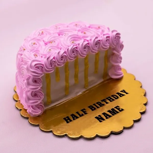 Eggless Half Birthday Cream Cake - Pink