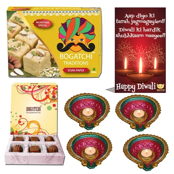 Diwali Sweets Chocolates Candle Diya Combo
