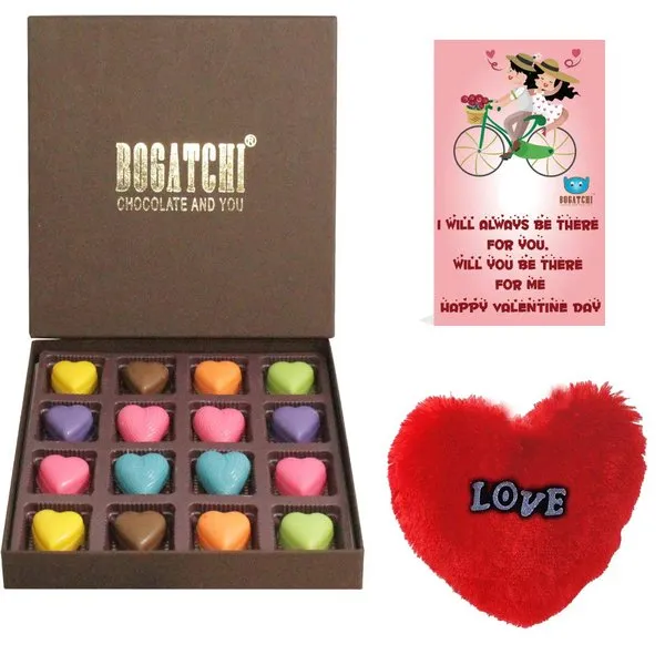Colourful Hearts Chocolate Gift Box with V-Day Card & Fur Heart For Valentine