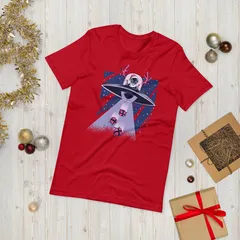 Alien Santa Spaceship Christmas Gift Boxes T-shirt for Women
