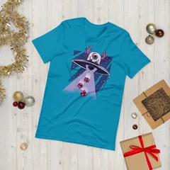 Alien Santa Spaceship Christmas Gift Boxes T-shirt for Women