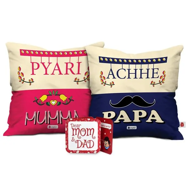 Mom and Dad Soft Poly Satin Cushion with Filler