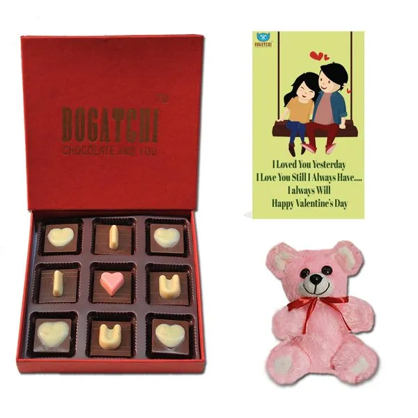 Chocolates Gift Love Box for Wife V-Day Card & Teddy For Valentine