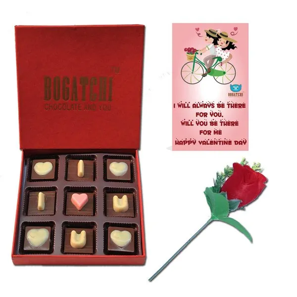 Chocolates Gift Love Box for Wife with V-Day Card & Rose For Valentine