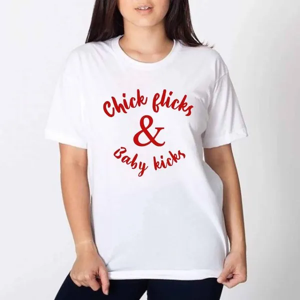 Chick Flicks & Baby Kicks Quoted T-Shirt