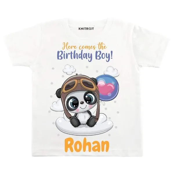 Here Comes Panda Theme Birthday Baby Boy T-Shirt