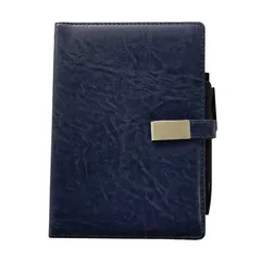 Personalized New Year Gift Navy Blue PU Leather Journal with Pen and Magnetic Closure