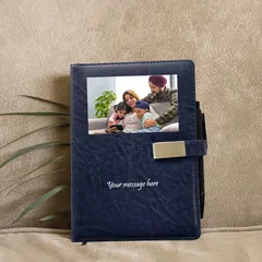 Personalized New Year Gift Navy Blue PU Leather Journal with Pen and Magnetic Closure