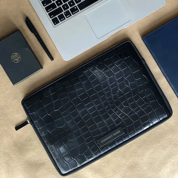 13" Croco Black Vegan Leather Laptop Sleeve