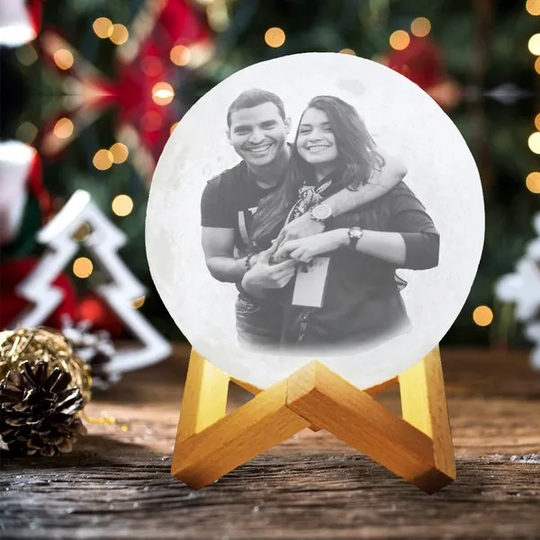 Christmas Couples 3D Multicolor Moon Lamp with Customised Photo and Personalised Text-Touch Control