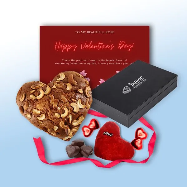 From the Heart Alcoholic Cake and Chocolate Box Combo with Goodies for Your Special One