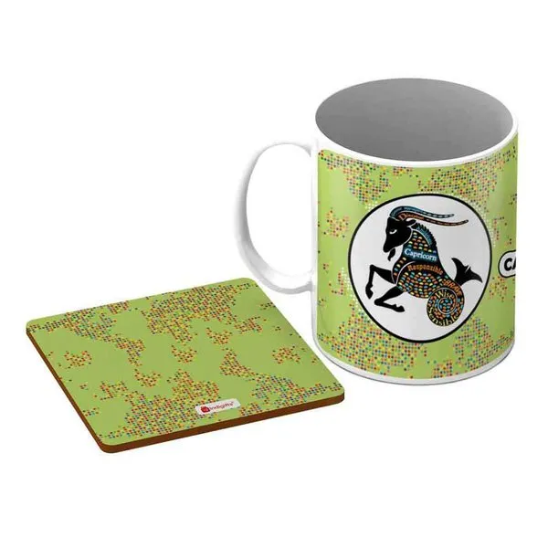Capricorn Zodiac Green Coffee Mug and Coaster