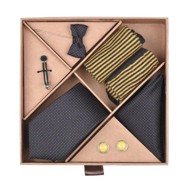 Men Wedding  Navy Blue with Yellow DotsStyle Box - Diamonds