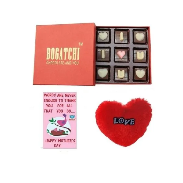 Mothers Day Gift Special Luv U You Chocolate Box, 9 pcs + Free Mother's Day Card + Free Furr Heart