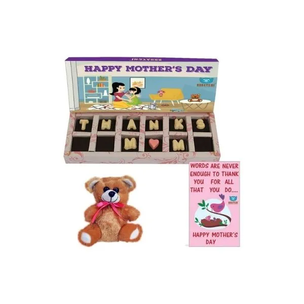 Thanks MoM Chocolate Box, 12 pcs + Free Mother's Day Card + Free Teddy