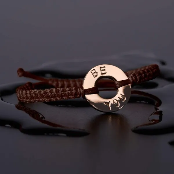 Personalised Text Rose Gold Dark Brown Rakhi Knitted Cord Bracelet