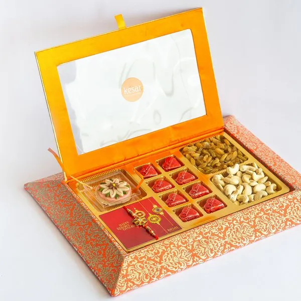 Peach Golden Rakhi Utsav Gift Tray
