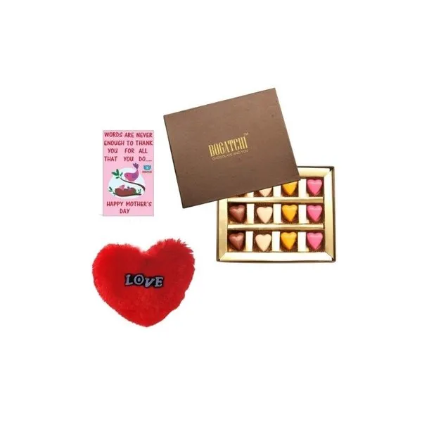 Heart Chocolate Box, 12 pcs + Free Mother's Day Card + Free Furr Heart