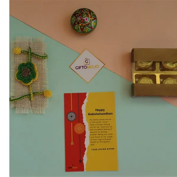 Crochet Rakhi Chocolates Greeting Card Gift Box
