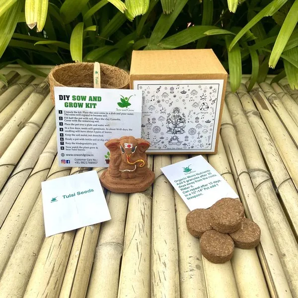Plantable Seed Ganesha 6.5 cm with Tulsi Seeds DIY Grow Kit