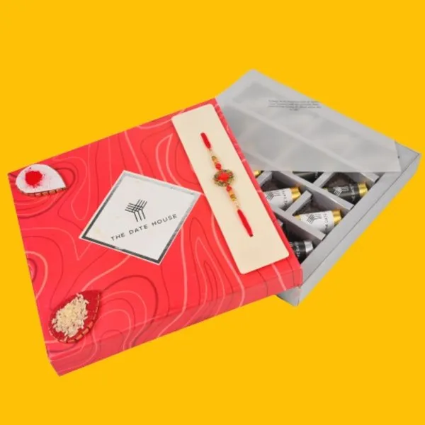 Crimson Red 16 Pcs Chocolate Dates Rakhi Box