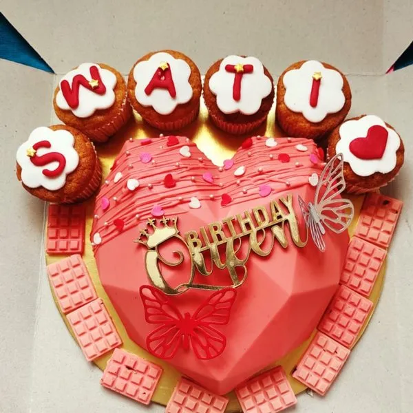 Custom Name Heart Shape Pinata With Six Cupcakes Inside