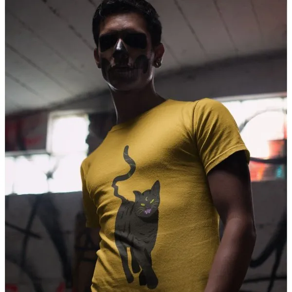 Haunted Cat Halloween Yellow Men's T-shirt