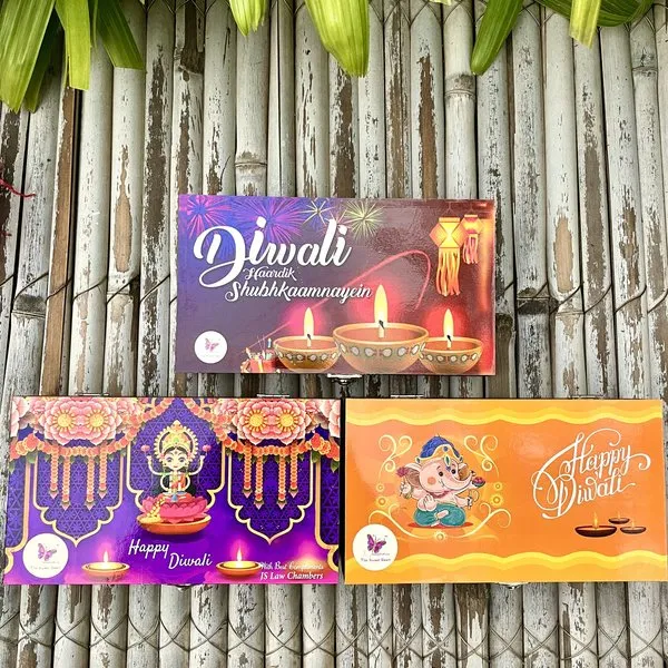 Diwali Themed Chocolates in a Wooden Box Set of 3 Assorted Designs