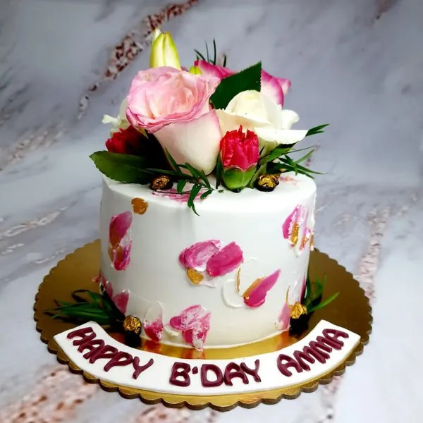 MOM Birthday Floral Theme Cake
