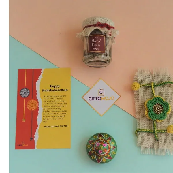 Crochet Rakhi Kishmish Greeting Card Gift Box