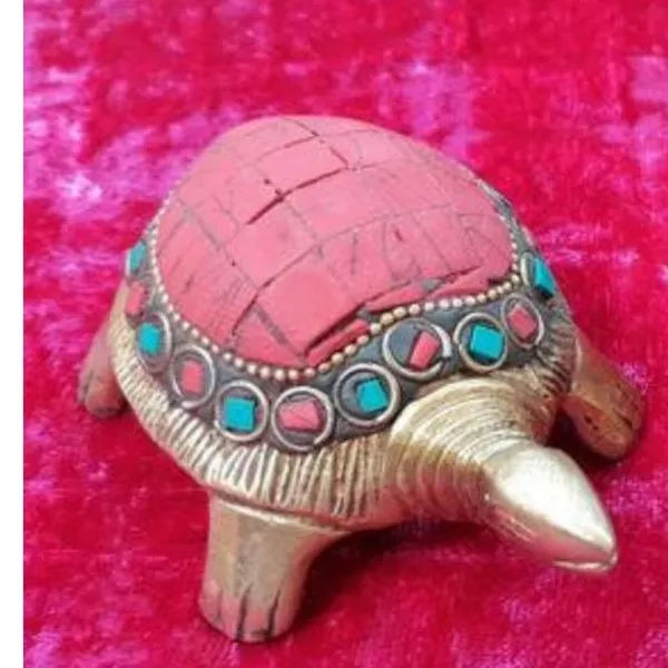 Brass Tortoise Turtle Idol With Gemstones and Magic Numbers