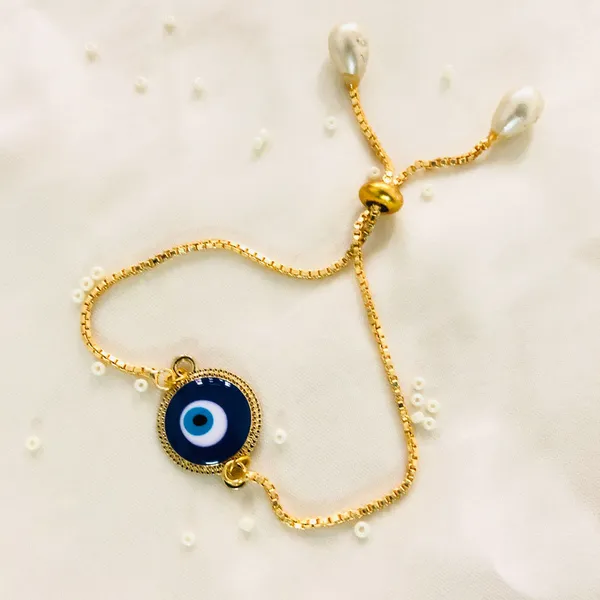 Evil Eye Gold Toned Adjustable Chain Bracelet Rakhi