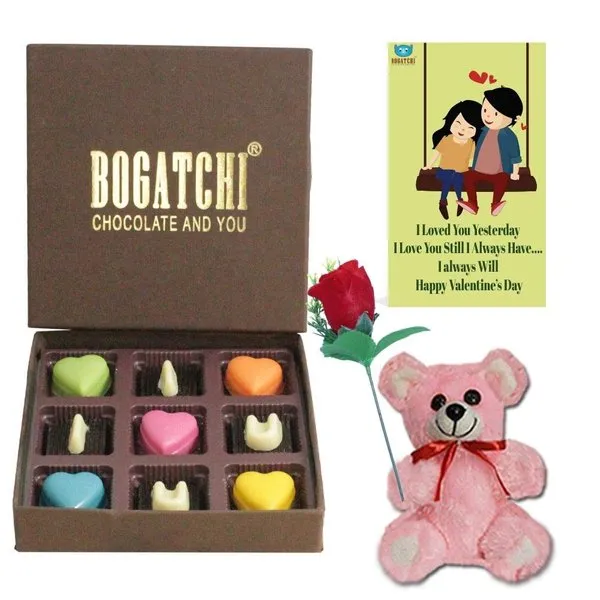 Chocolates Gift Love Box with V-Day Card, Rose & Teddy For Valentine's Day