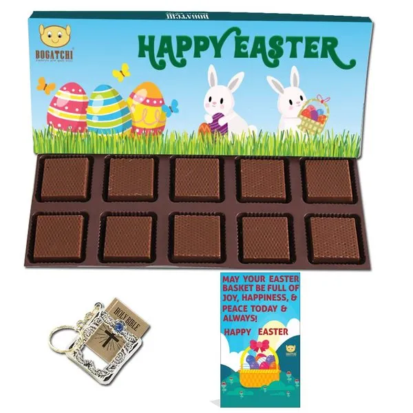 Easter Chocolates Gift Box 10pcs, Free Happy Easter Card and Holy Bible Key Chain