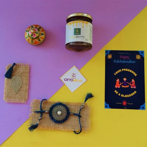 Filigree Bhai Bhabhi LumbaRakhi Pure Honey Greeting Card Gift Box