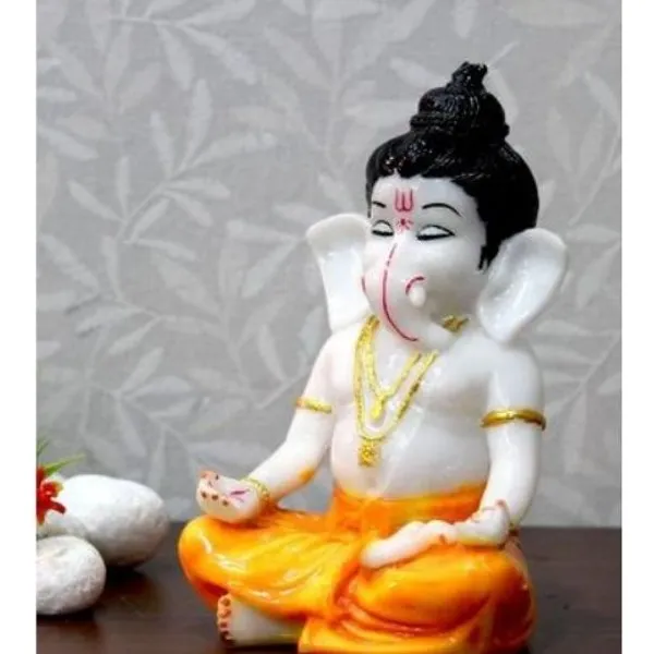 Polyresin Meditating Ganesha - Orange