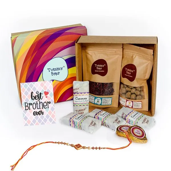 Rakhi Gift Hamper | Roasted Almond & Mixed Seeds Chocolate Bars (4 pcs)