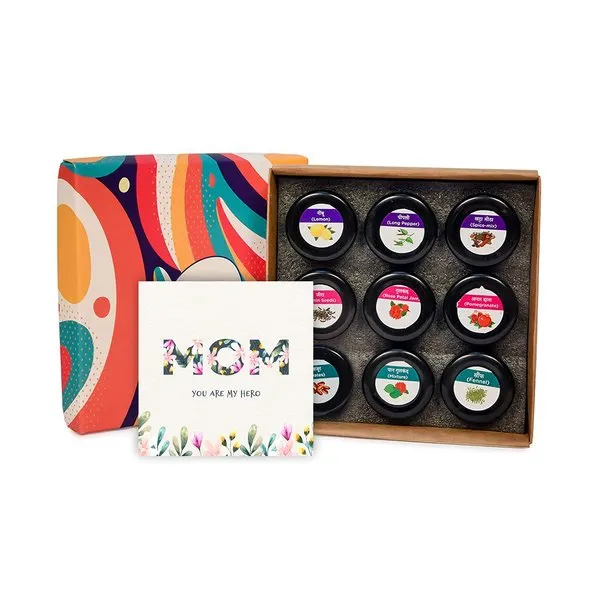 Gift for Your Mom - 9 Mini Mukhwas Jars + Greeting Card