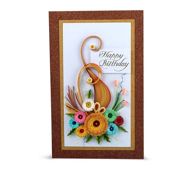 Handmade Happy Birthday Greeting Card- Quilling Flowers design