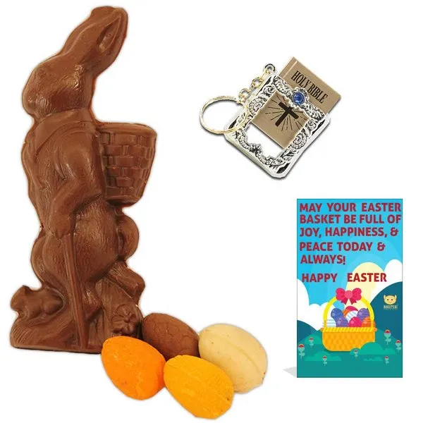 Easter Special Dark Chocolate Bunny with 4 Eggs + Free Happy Easter Card + Holy Bible Key Chain