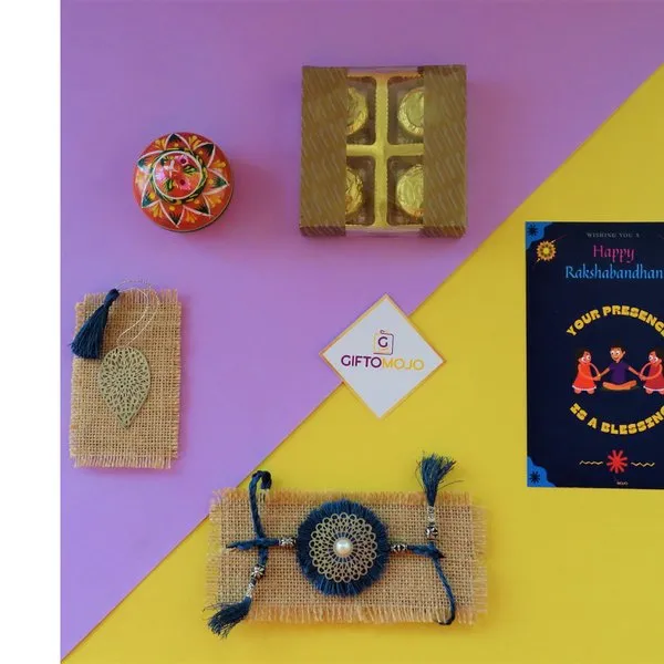 Filigree Bhai Bhabhi Lumba Rakhi Chocolates Greeting Card Gift Box