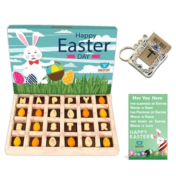 Easter Chocolate Theme Box, 24 pc, Holy Bible Key Chain and Free Happy Easter Card