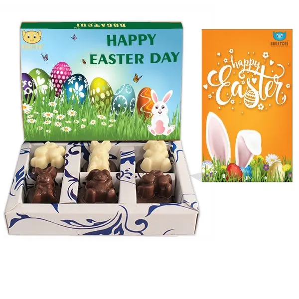Chocolate Bunnies for Easter Celebrations, 6 Pieces + Free - Easter Greeting Card