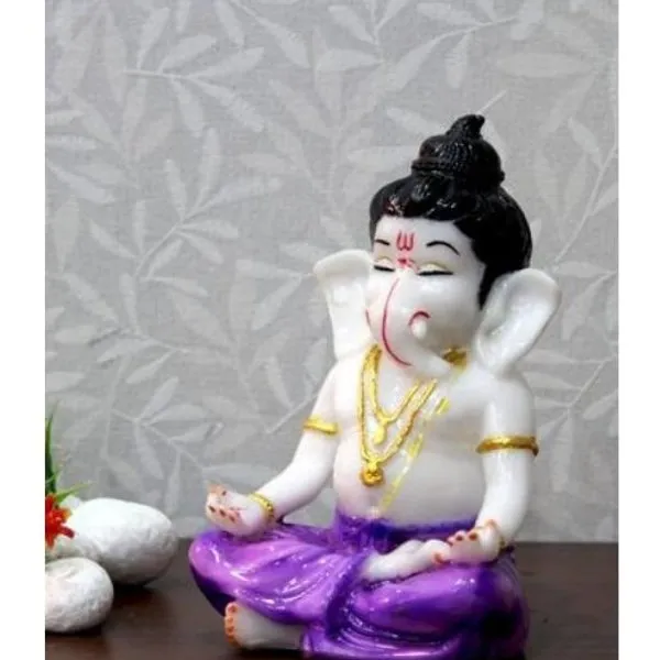 Polyresin Meditating Ganesha - Purple