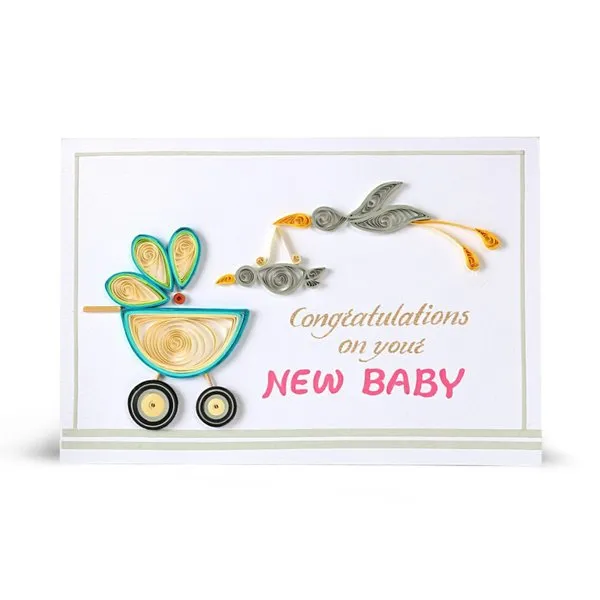 Handmade New Born Baby Wishes Greeting Card -  Stork Theme