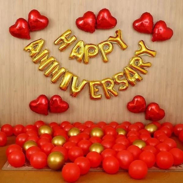 Happy Anniversary Decoration Kit with Foil Balloon Golden Color